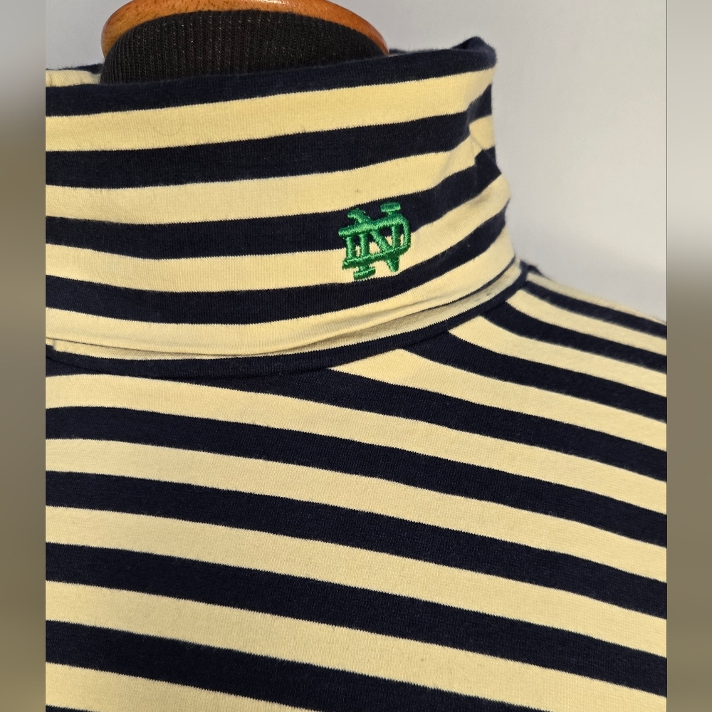 Notre Dame Blue & Gold Striped Turtleneck Green ND Logo Collar